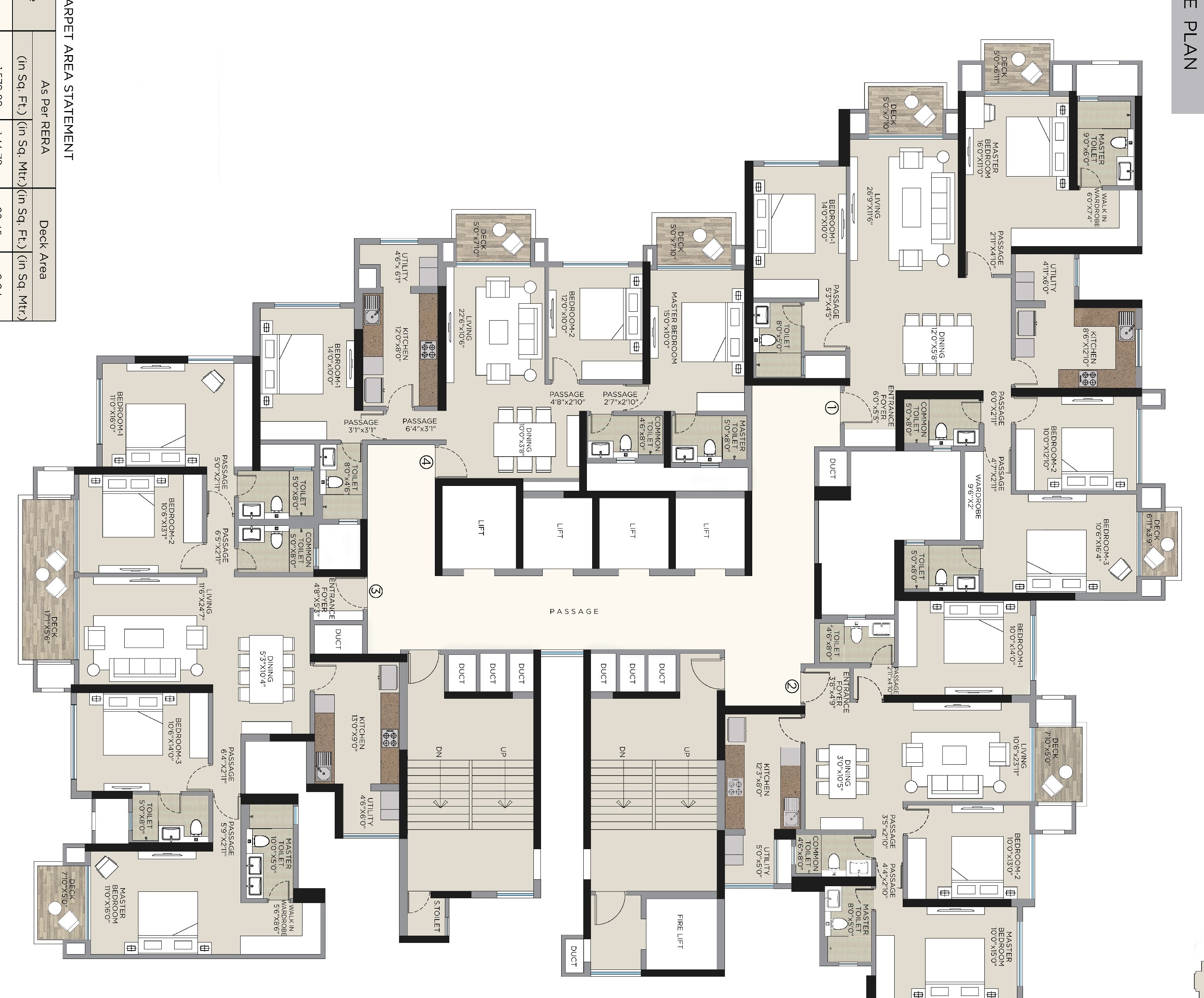 3 BHK Floor Plan Wing A